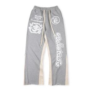 Hellstar ‘School of Enlightenment’ Flare Sweatpants Gray White Mens Size Medium